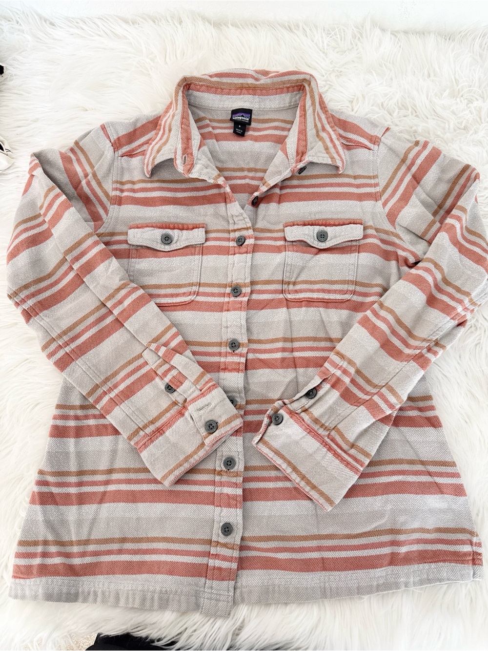 Patagonia Women's Stripe Button-Down Shirt - Beige & Rust